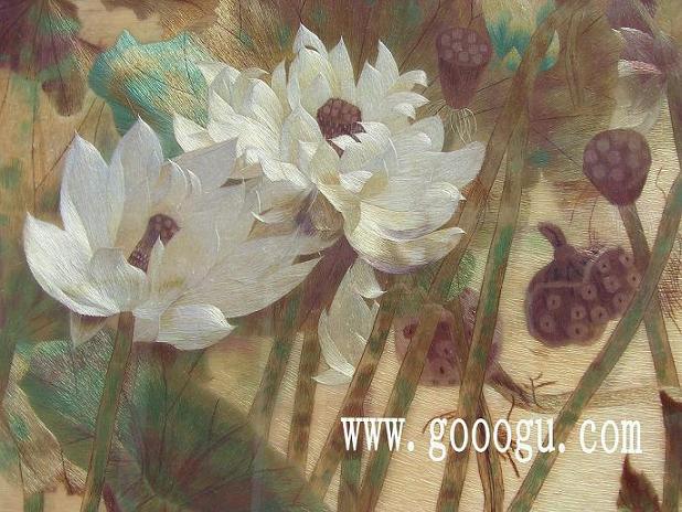 荷花蘇繡畫，高檔刺繡畫，蘇繡精品畫