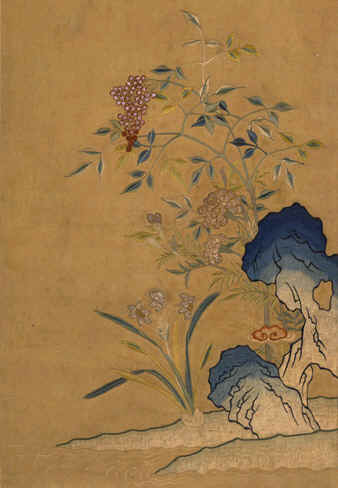 刺繡名品，清朝，道光年間，刺繡天竹水仙圖（軸），蘇繡名作